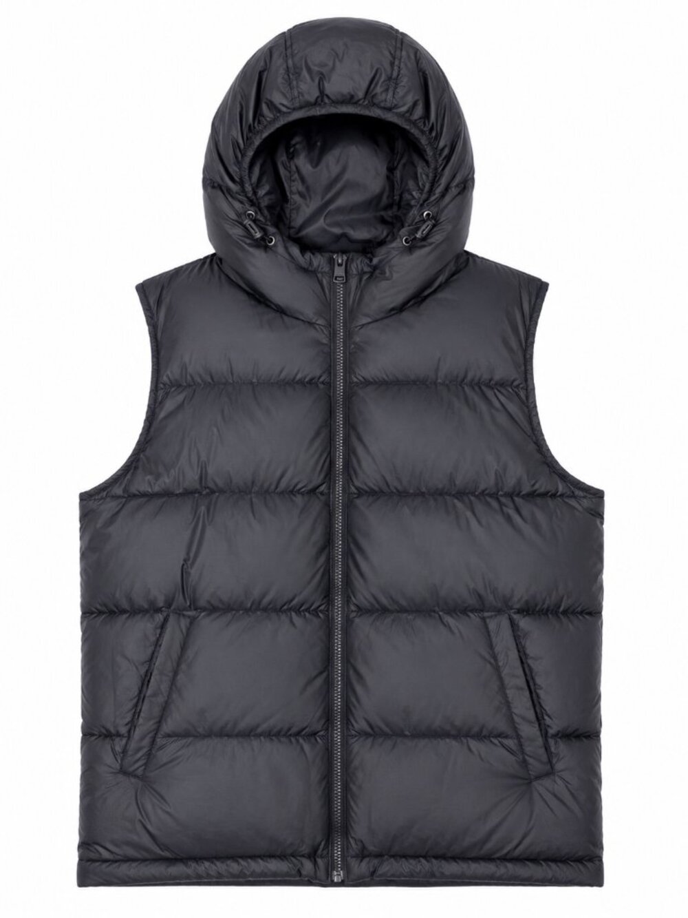 JACK & JONES Men's XL Hooded Puffer Vest Black Recycled Fill Full Zip